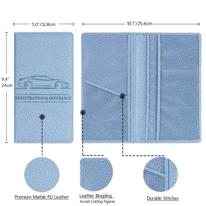 TOURSUIT Car Registration and Insurance Card Holder, Vehicle License Document Glove Box Compartment Organizer, Essential Car Wallet Case for Driver Auto Owners (M Light Blue) - Image 4