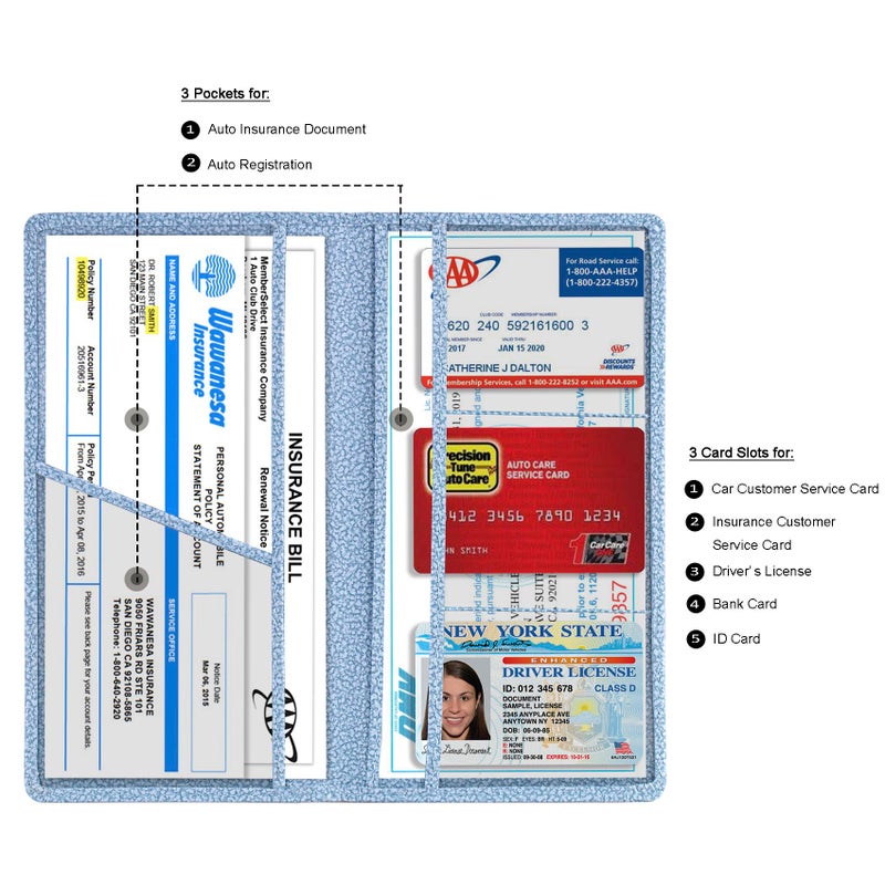 TOURSUIT Car Registration and Insurance Card Holder, Vehicle License Document Glove Box Compartment Organizer, Essential Car Wallet Case for Driver Auto Owners (M Light Blue) - Image 2