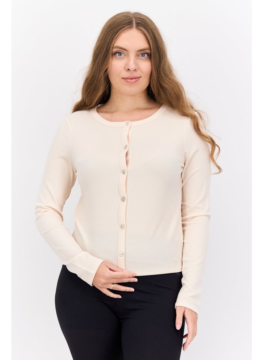 TRIUMPH Women Round Neck Long Sleeve Textured Top, Cream  - Image 1