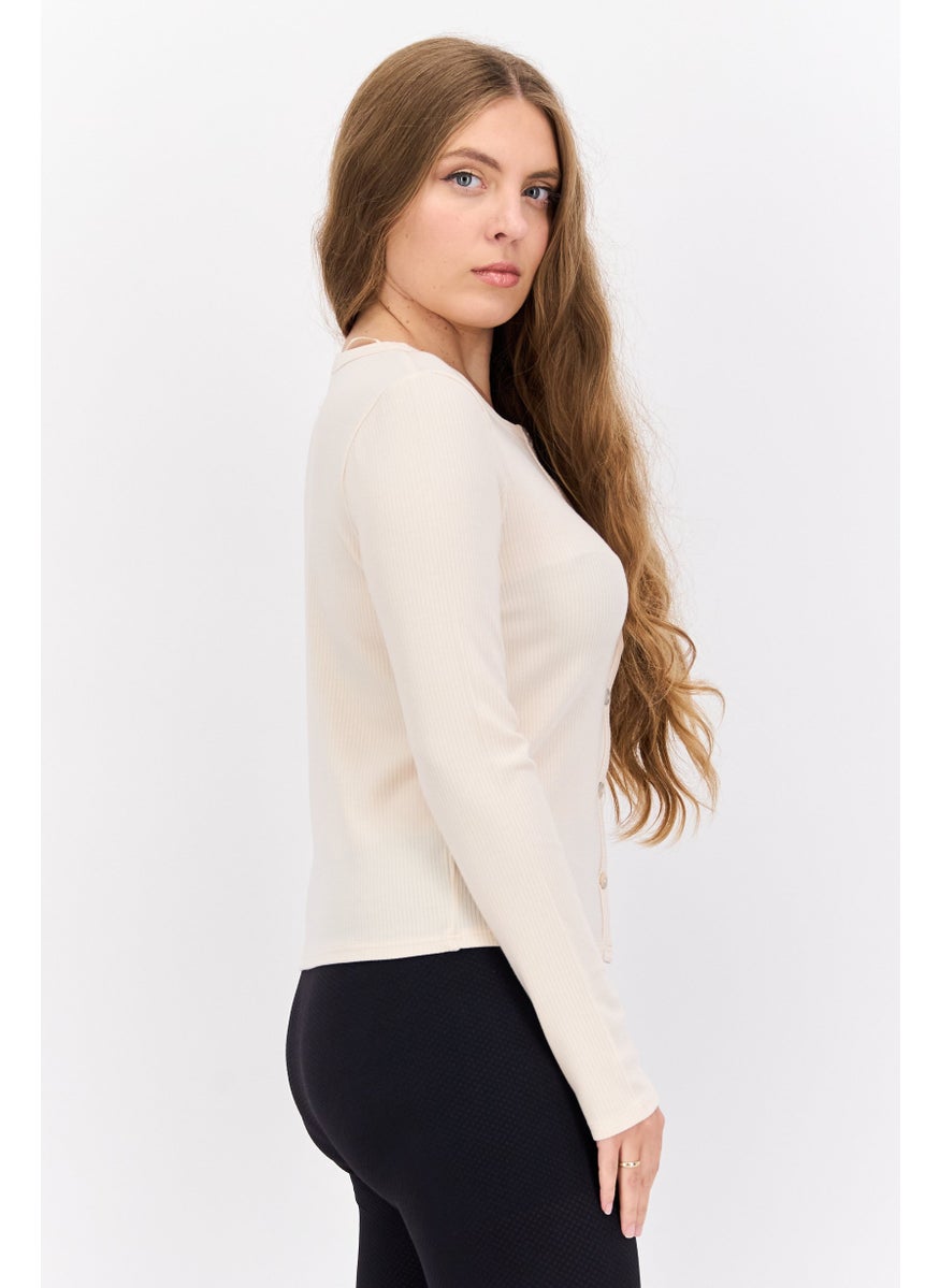 TRIUMPH Women Round Neck Long Sleeve Textured Top, Cream  - Image 2