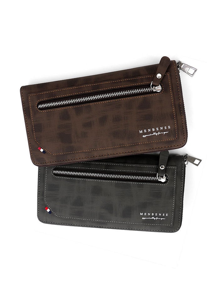 Stylish Large Capacity Men's Long Wallet Clutch Zipper Bag with Strap for Business and Casual Use