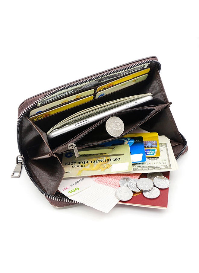 Stylish Large Capacity Men's Long Wallet Clutch Zipper Bag with Strap for Business and Casual Use