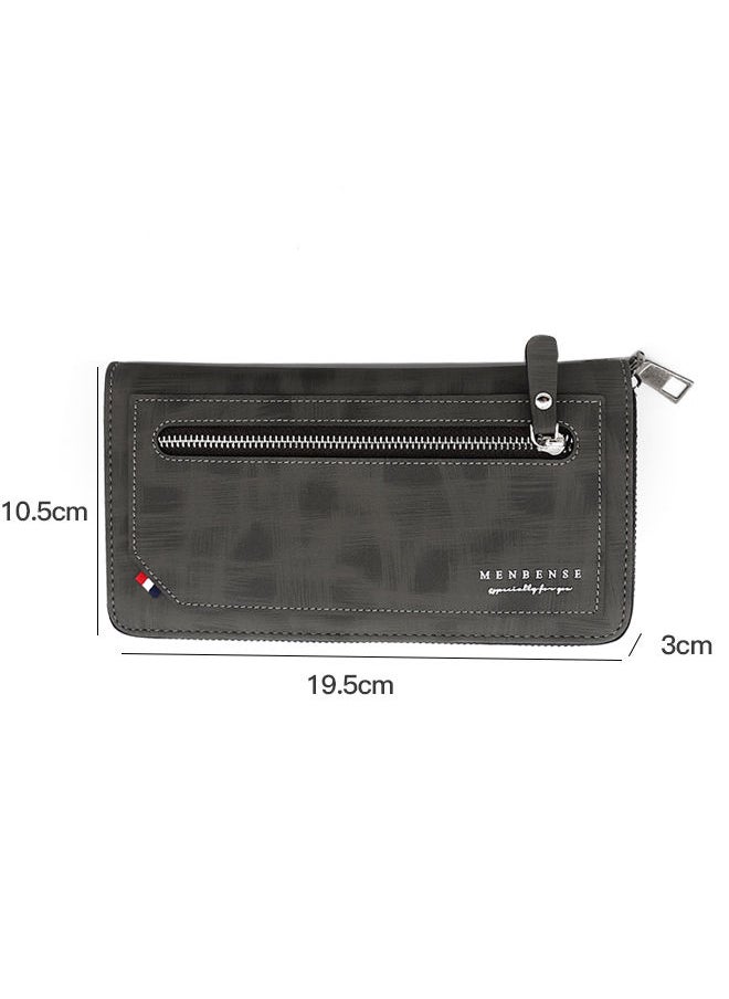 Stylish Large Capacity Men's Long Wallet Clutch Zipper Bag with Strap for Business and Casual Use
