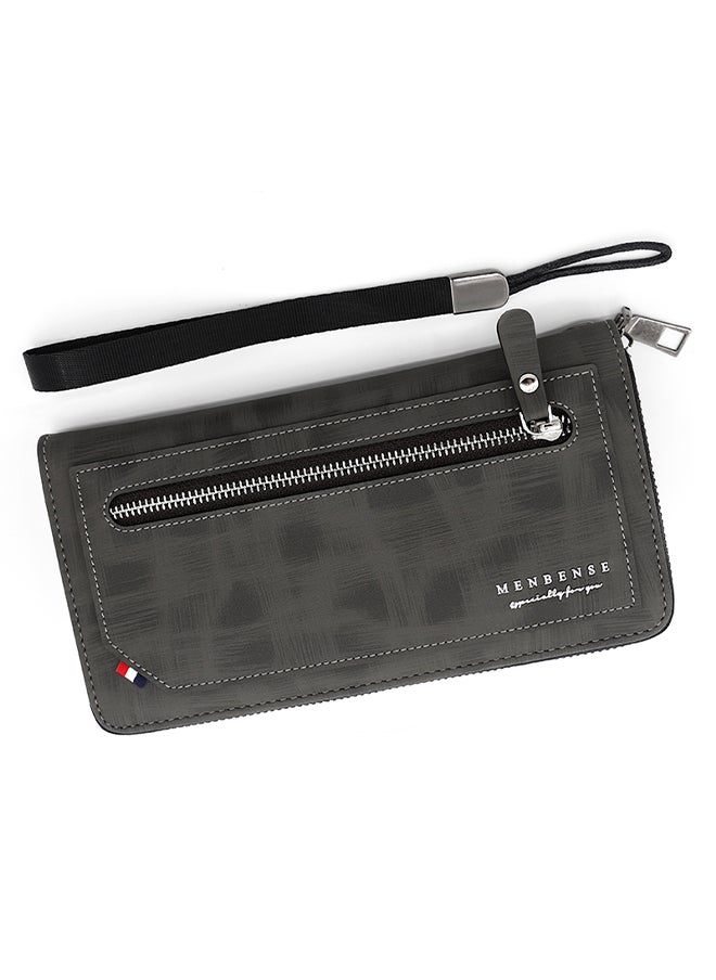 Stylish Large Capacity Men's Long Wallet Clutch Zipper Bag with Strap for Business and Casual Use