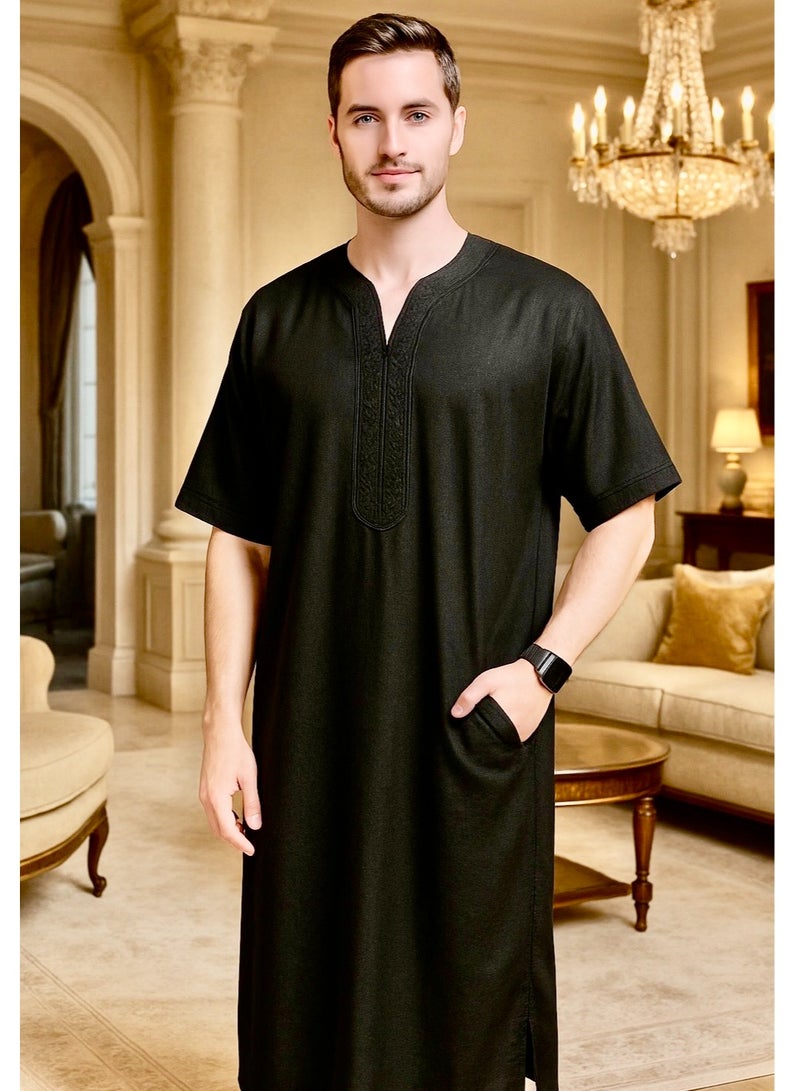 Men's Shirt, Nightgown, Moroccan Robe, Comfortable Men's Gifts Luxury Men's House Robe for Comfort Moroccan Shirt, Men's Summer Shirt, Short Sleeve Shirt, Men's Robe Comfortable Men's Gifts - Image 1
