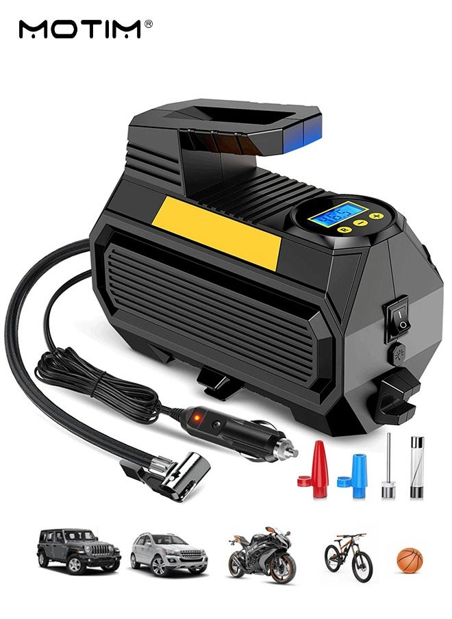 Motim Heavy Duty Portable Tyre Inflator, 150PSI Car Air Compressor Car Tyre Pump with LED Light, Tyre Pressure Gauge, Auto-Stop Car Air Pump with Digital Display, 35 Seconds Fast Charging for Truck, RV, Pickup Trucks, Motorcycle, Ball  - Image 1