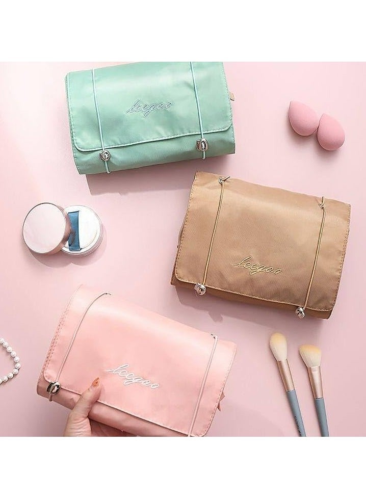 حقيبة مكياج نسائية قابلة للطي، حقيبة أدوات الزينة للسفر قابلة للطي مع 4 أقسام، منظم مستحضرات التجميل قابل للفصل (بيج) - Image 3