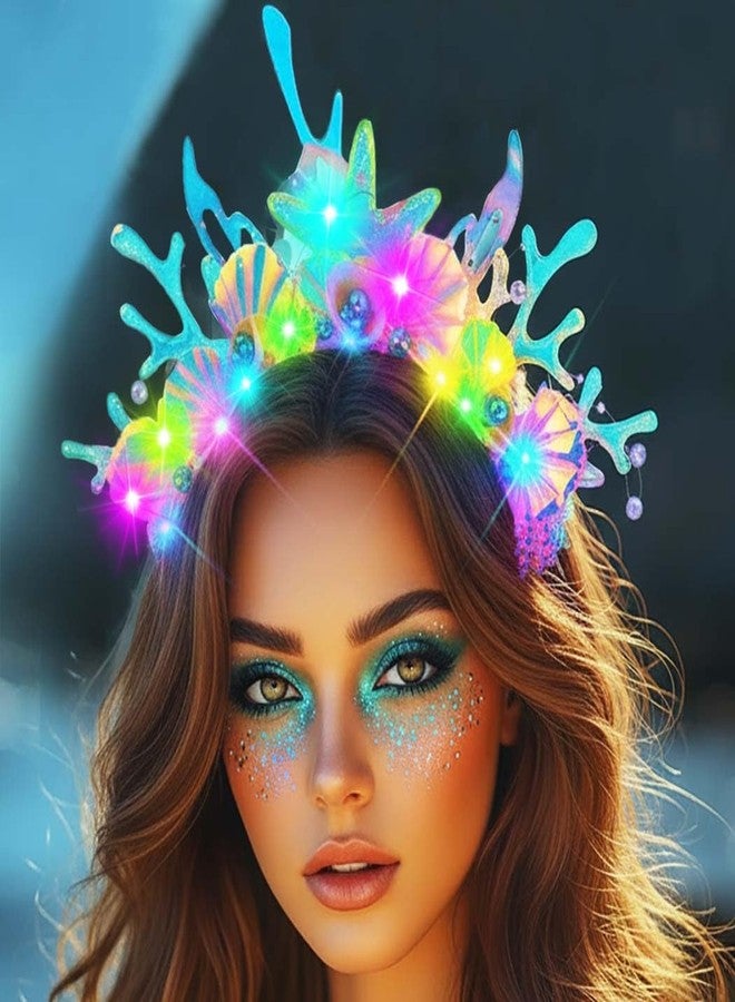 ACEDRE Light Up Mermaid Headband LED Glow Sea Shell Costume Hair Accessories for Women - Image 1