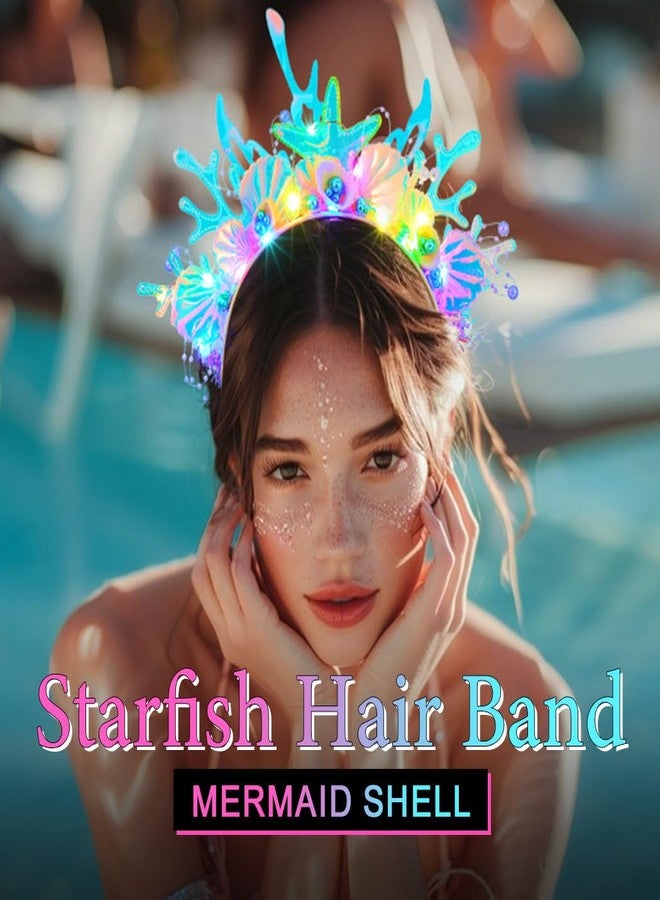 ACEDRE Light Up Mermaid Headband LED Glow Sea Shell Costume Hair Accessories for Women - Image 5