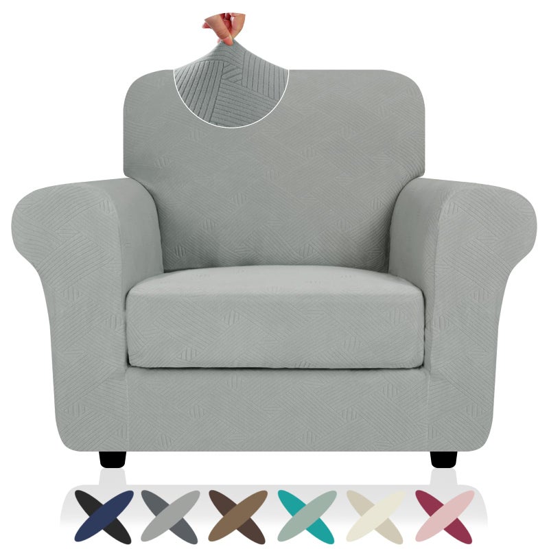 ZNSAYOTX 2026 Striped Chair Cover 2-Piece (31"-46"), Thick Stretch Armchair Slipcover with Non-Slip Elastic Band & Bottom Ties Stay in Place, Soft Durable Arm Chair Cover for Living Room, Light Grey - Image 1