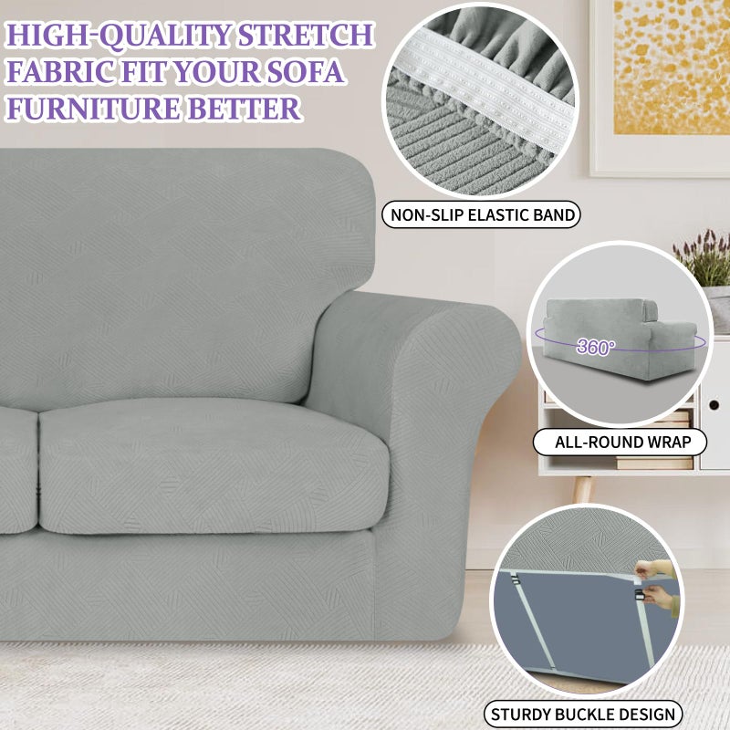 ZNSAYOTX 2026 Striped Chair Cover 2-Piece (31"-46"), Thick Stretch Armchair Slipcover with Non-Slip Elastic Band & Bottom Ties Stay in Place, Soft Durable Arm Chair Cover for Living Room, Light Grey - Image 4