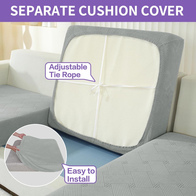 ZNSAYOTX 2026 Striped Chair Cover 2-Piece (31"-46"), Thick Stretch Armchair Slipcover with Non-Slip Elastic Band & Bottom Ties Stay in Place, Soft Durable Arm Chair Cover for Living Room, Light Grey - Image 5