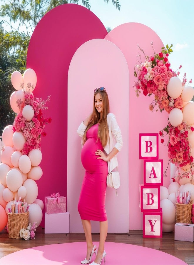 HB HBB MAGIC Arch Backdrop Cover Set of 3 Pink Arch Covers Stretchy Backdrop 6FT 6.6FT 7.2FT Wedding Arch Cover Bridal Baby Shower Birthday Photo Backdrop Party Hot Pink Arch Stand Covers Gradient Pink - Image 2