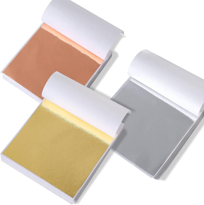 Deconicer 300pcs Imitaion Gold Leaf Sheets for Resin.3 Multi-Color Gold Foil Sheets (Gold,Silver,Rose Gold) are Suitable for Art,Crafts,Resin,Painting,Furniture,Decoration.3.15×3.35 inches. - Image 1