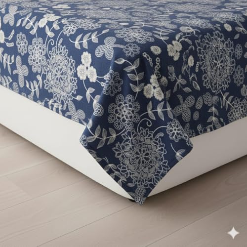 Temoli® King Size Flat Bedsheet – Warm Flannel Velvet Double Bedsheet for Winter (90x100 Inch) with 2 Pillow Covers | Flower & Blue Design - Image 5