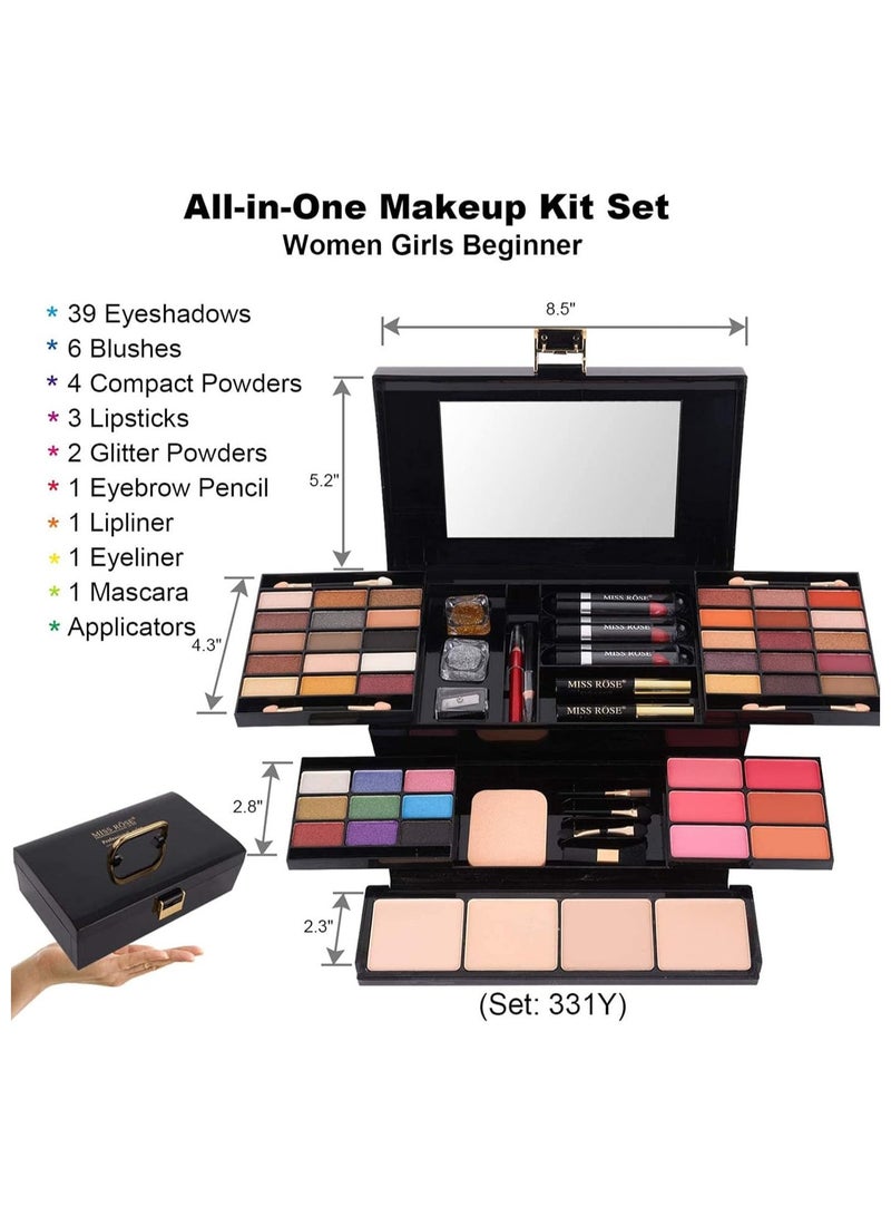 مس روز ميس روز 331Y مجموعة مكياج متكاملة للنساء – طقم هدايا شامل يحتوي على ظل عيون، بلاشر، بودرة حواجب، خافي عيوب، قلم كحل ومرآة – مجموعة مكياج كاملة احترافية M54 - Image 2