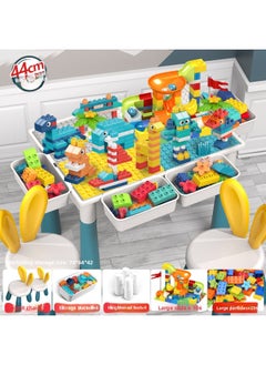 Children's Building Blocks Table Multi-functional Boys' And Girls' Early Childhood Education Assembled Educational And Brain-moving Baby 2 Large Particle Toys 3 Years Old-Color:[large Study Table] + 236 Diy Building Blocks + 106 Slides + 2 Chairs