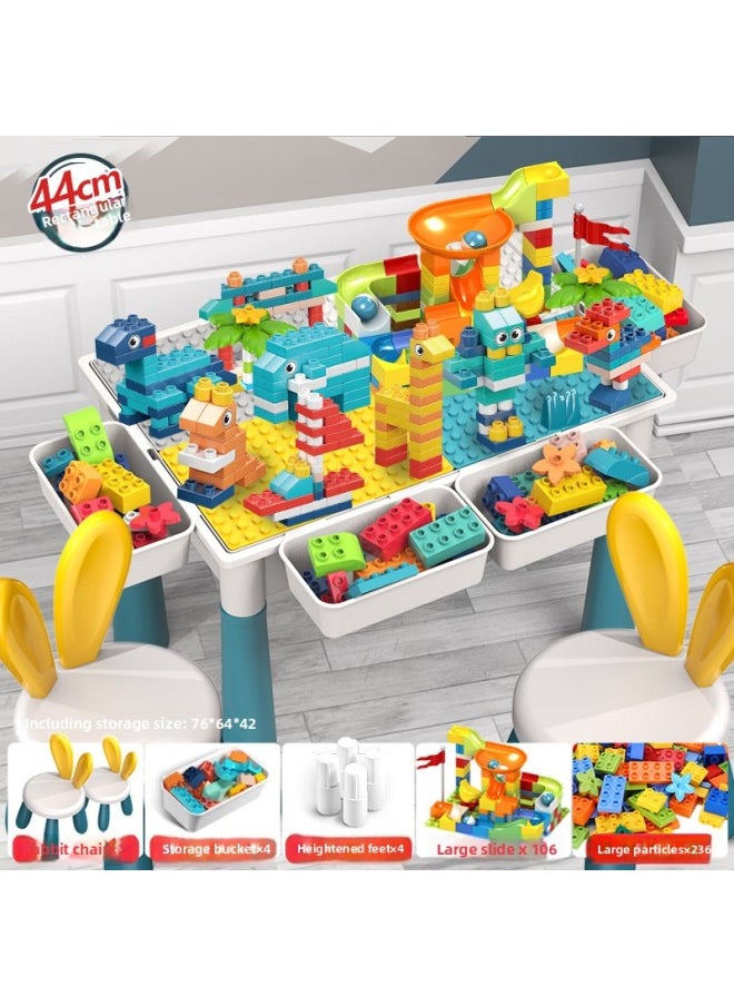 Generic - Children's Building Blocks Table Multi-functional Boys' And Girls' Early Childhood Education Assembled Educational And Brain-moving Baby 2 Large Particle Toys 3 Years Old-Color:[large Study Table] + 236 Diy Building Blocks + 106 Slides + 2 Chairs - Image 1