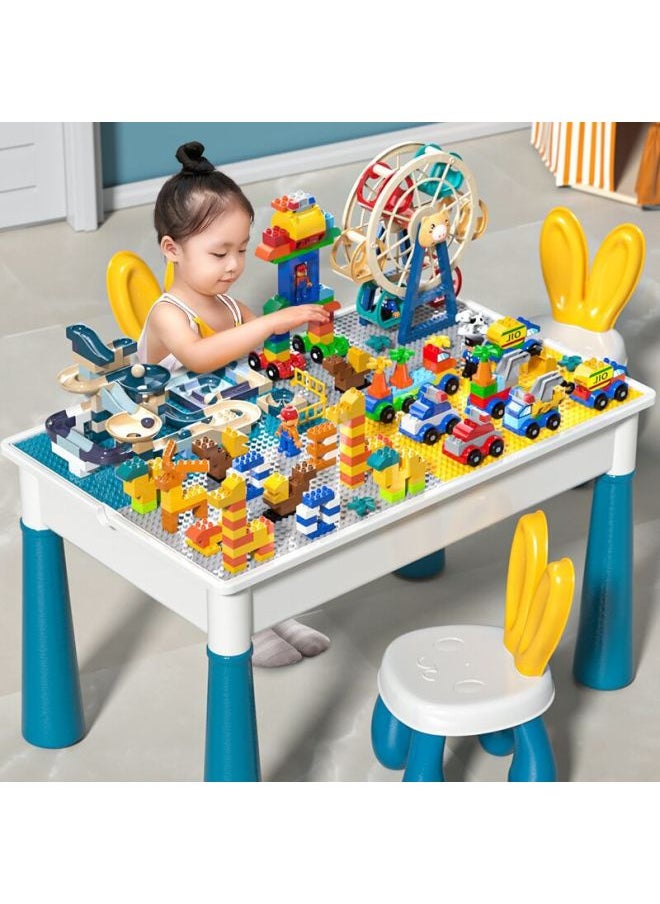 Generic - Children's Building Blocks Table Multi-functional Boys' And Girls' Early Childhood Education Assembled Educational And Brain-moving Baby 2 Large Particle Toys 3 Years Old-Color:[large Study Table] + 236 Diy Building Blocks + 106 Slides + 2 Chairs - Image 1