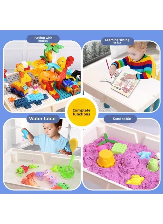 Generic - Children's Building Blocks Table Multi-functional Boys' And Girls' Early Childhood Education Assembled Educational And Brain-moving Baby 2 Large Particle Toys 3 Years Old-Color:[large Study Table] + 236 Diy Building Blocks + 106 Slides + 2 Chairs - Image 1
