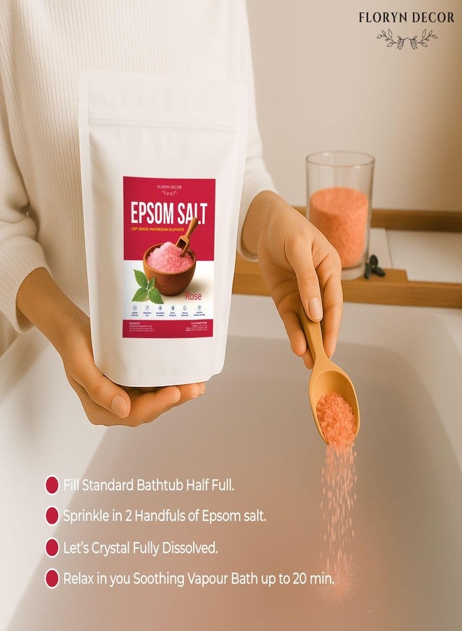 Floryn Decor Bath Salt for Body | Foot Spa, Calming, Relaxing,Muscle Pain Relief, Aromatherapy with 100% Pure & Natural Sea Salt | Epsom salt for bath | Scent- Rose,500gm (500g, Rose) - Image 2