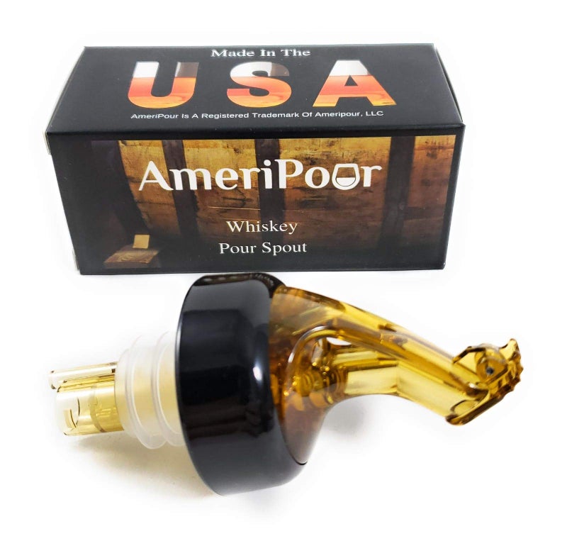 AmeriPour  Whiskey Pourer for Liquor Bottles  With Flap  Made 100 In USA Great Whiskey Gift For The Home Bar 1 Amber  Standard Cork