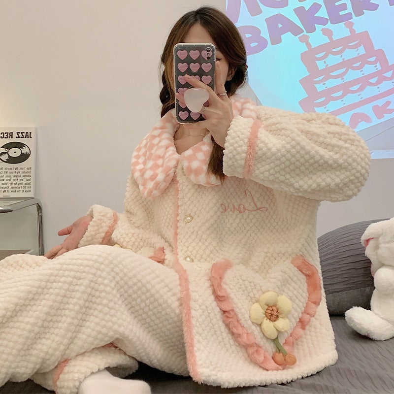 Flannel Confinement Clothing Thickened Coral Fleece Warm Maternity Postpartum Breastfeeding Can Be Worn Outside Home Wear - Image 2