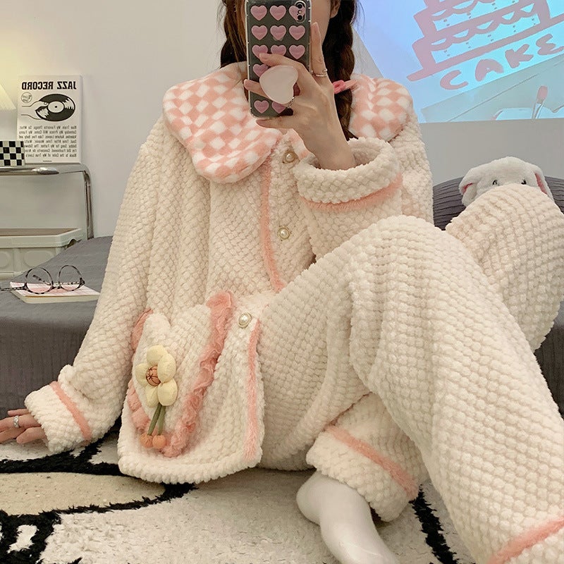 Flannel Confinement Clothing Thickened Coral Fleece Warm Maternity Postpartum Breastfeeding Can Be Worn Outside Home Wear - Image 4