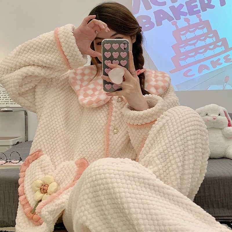 Flannel Confinement Clothing Thickened Coral Fleece Warm Maternity Postpartum Breastfeeding Can Be Worn Outside Home Wear - Image 5