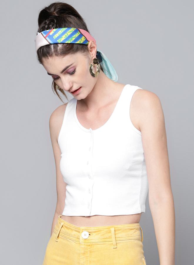 SASSAFRAS SASSAFRAS Ribbed Button Front Sleeveless Crop Top  - Image 1