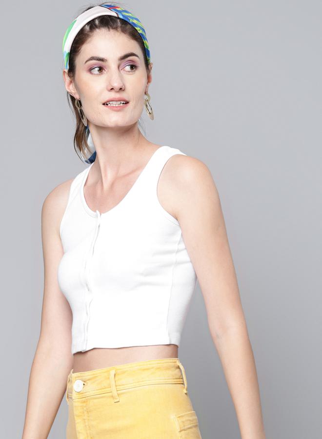 SASSAFRAS SASSAFRAS Ribbed Button Front Sleeveless Crop Top  - Image 2