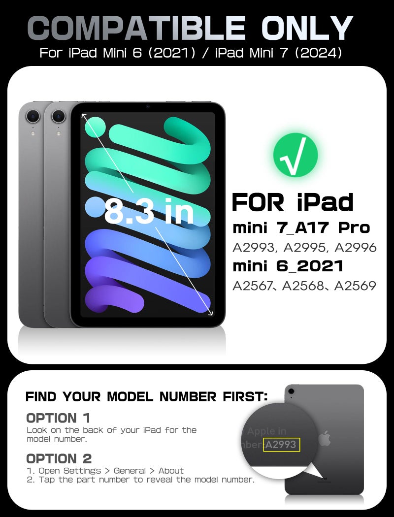SUPCASE for iPad Mini 7 A17 Pro 2024 Case with Stand (Unicorn Beetle Prism), [Anti-Scratch] [Support Apple Pencil Charging] Slim Protective Clear Cover for iPad Mini 7th/6th Generation 8.3 Inch, Black - Image 2