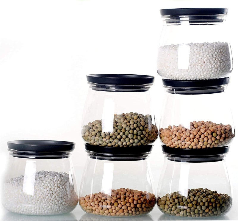 Dweezhet Matuki Shape Container Kitchen Airtight Container Jar Set Unbreakable Sturdy Multi Purpose Transparent Jar Capacity 900ml Set of 6pcs - Image 1