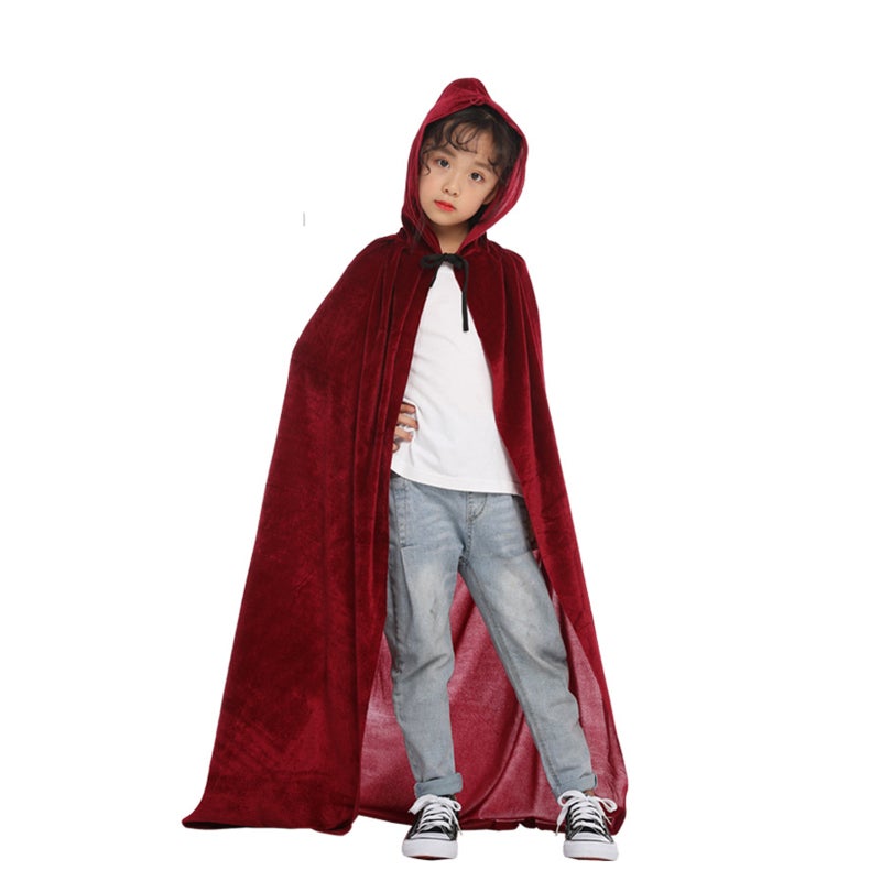 Halloween Hooded Cloak Velvet Cape Unisex Kids Children Long Cloak Fancy Dress Role Cosplay Costumes Outwear Halloween Party Prop - Image 2