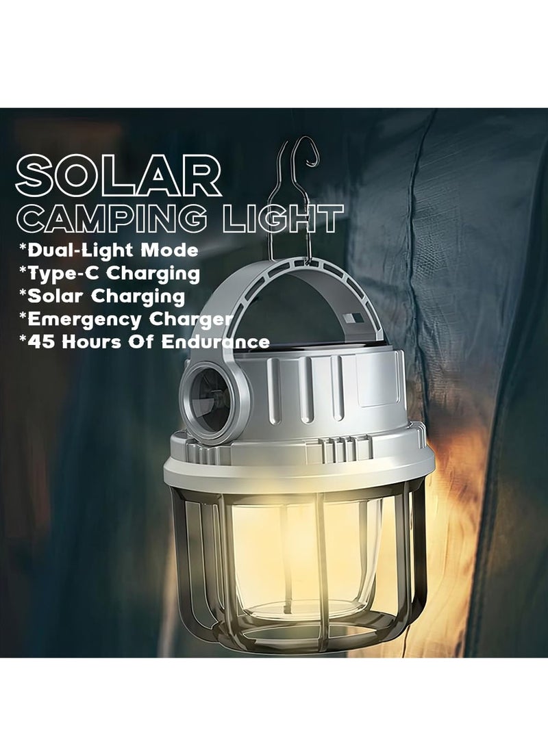 Solar Camping Lantern, Hanging Lanterns with Sloar Panel and 3 Light Sources 6 Light Modes, 2400 MAH USB Charging Port Waterproof Light for Camp Tent Hurricane Emergency Outdoor Hiking Travel - Image 2
