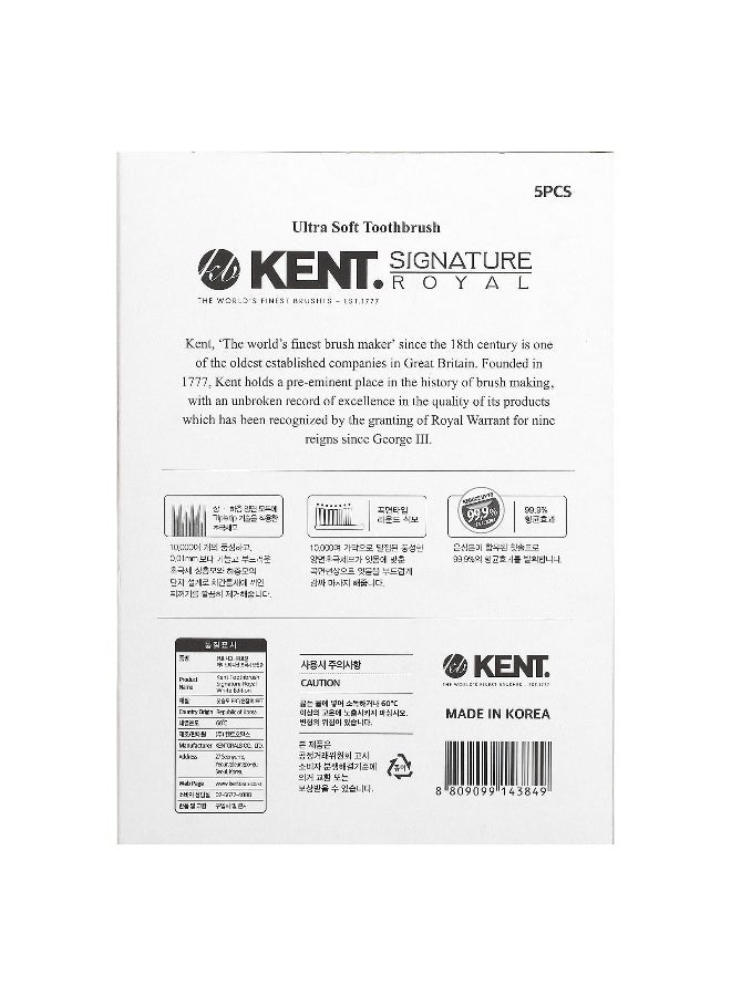 Kent, Signature Royal, White Edition, Ultra Soft Toothbrush, 5 Pack - Image 3
