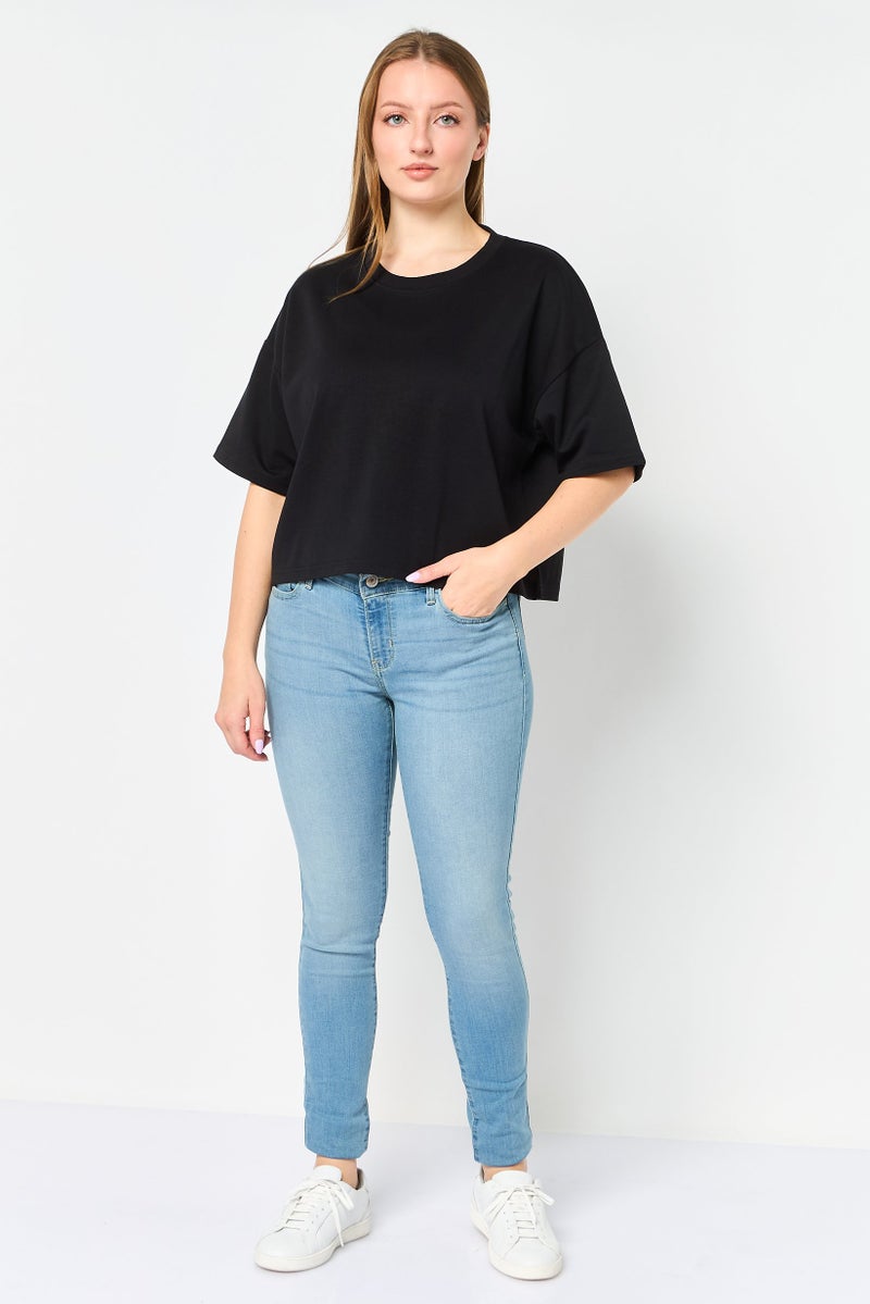 Core Elements Women Crew Neck Plain Short Sleeve T-Shirt, Black - Image 3