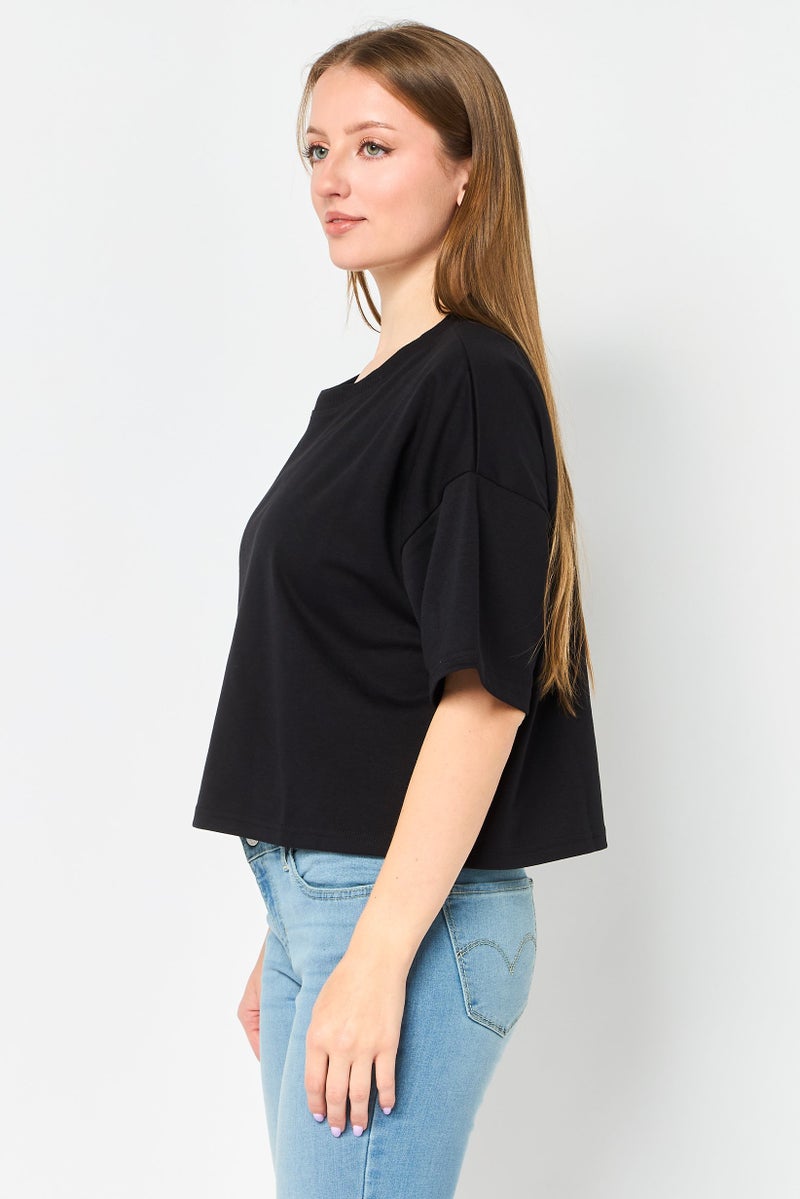 Core Elements Women Crew Neck Plain Short Sleeve T-Shirt, Black - Image 2