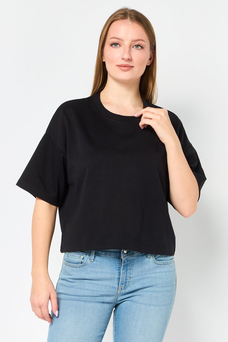 Core Elements Women Crew Neck Plain Short Sleeve T-Shirt, Black - Image 1