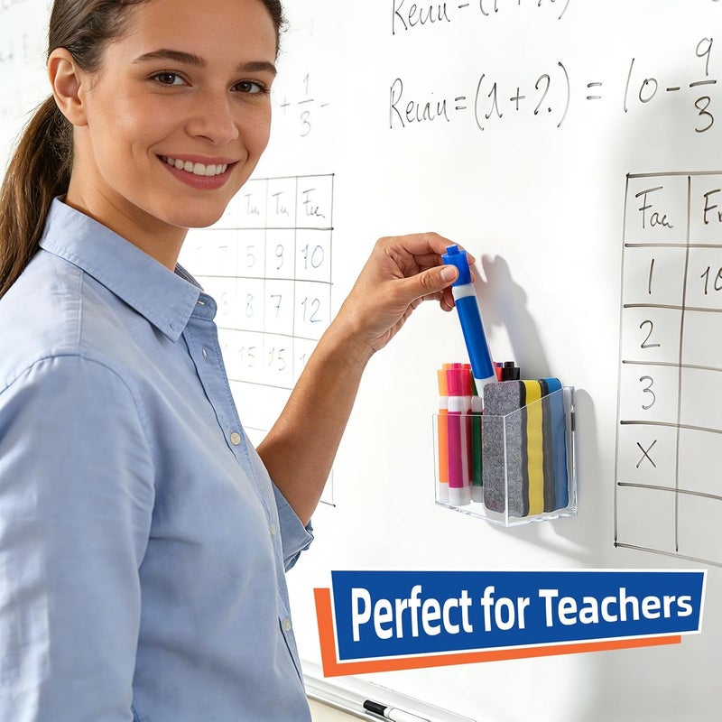 Simetufy Magnetic Glass Whiteboard Accessory Holder for Markers, Pens, Pencils - Fridge, Lockers, Whiteboards - Transparent, 1 Pack - Image 2