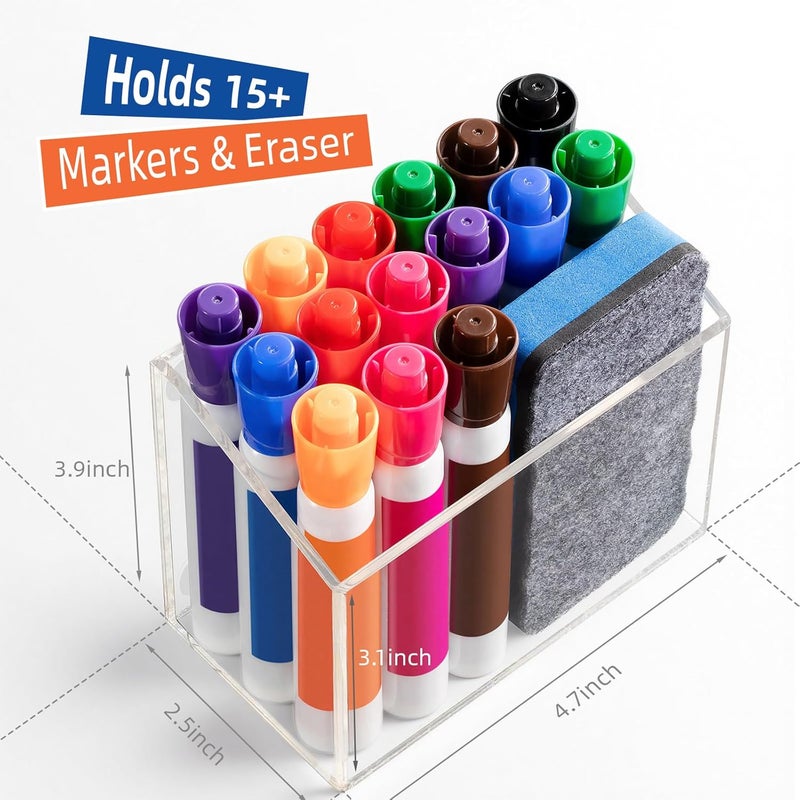Simetufy Magnetic Glass Whiteboard Accessory Holder for Markers, Pens, Pencils - Fridge, Lockers, Whiteboards - Transparent, 1 Pack - Image 3