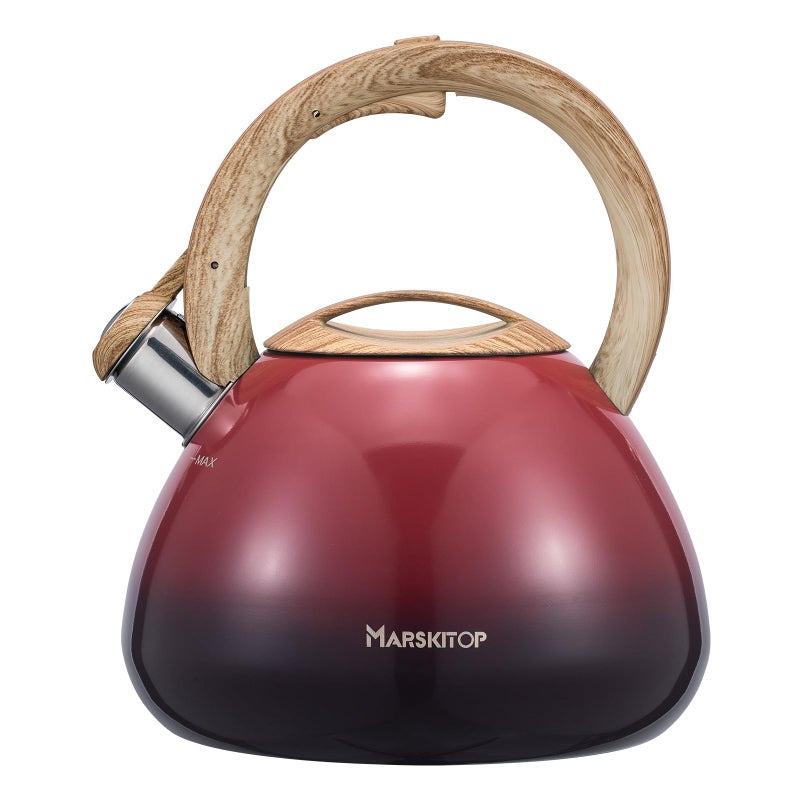 MARSKITOP Whistling Tea Kettle for Stove Top Food Grade Stainless Steel Tea Kettle Teapot for Stovetop with AntiHot Ergonomic Handle 26 Quart Red