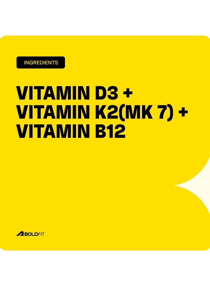 بولد فيت مكمل فيتامين د من Boldfit Vitamin D فيتامين D3 K2 MK7 وملحق فيتامين ب 12 لدعم الطاقة للرجال والنساء، وصحة العظام، ودعم المناعة، ومكمل فيتامين د اليومي للعافية -120 قرص نباتي - Image 5