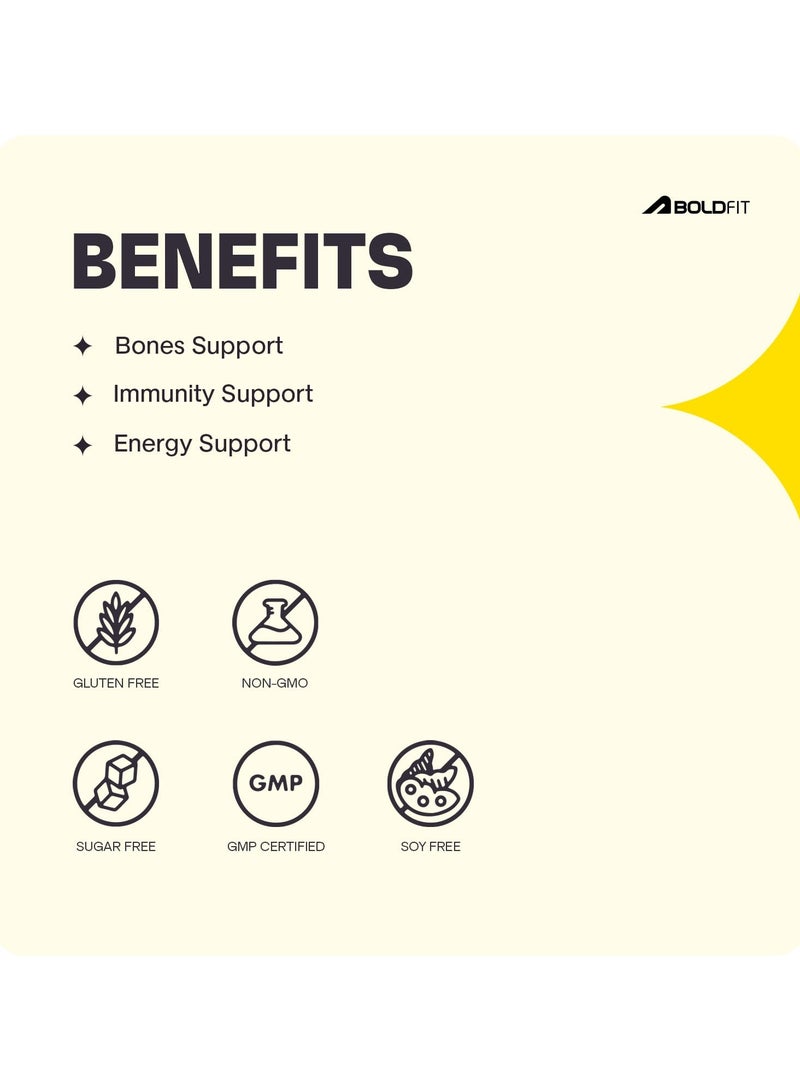 بولد فيت مكمل فيتامين د من Boldfit Vitamin D فيتامين D3 K2 MK7 وملحق فيتامين ب 12 لدعم الطاقة للرجال والنساء، وصحة العظام، ودعم المناعة، ومكمل فيتامين د اليومي للعافية -120 قرص نباتي - Image 4