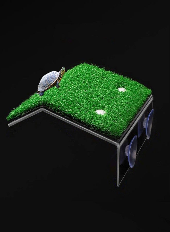 DoubleWood Lawn Turtle Basking Platform - Turtle Resting Platform with Simulation Grass, Ramp for Small Reptiles, Frogs, Terrapins (Medium) - Image 1
