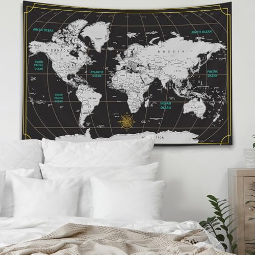 CAPSCEOLL World Map Tapestry Wall Hanging Black White Tapestry Home Décor for Home 40X30 Inch Map for kids Room Wall Art - Image 5