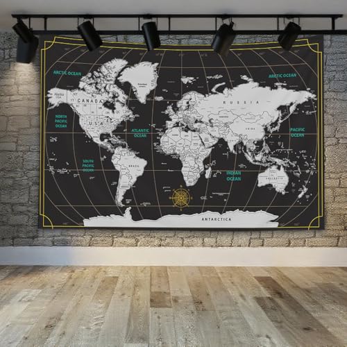 CAPSCEOLL World Map Tapestry Wall Hanging Black White Tapestry Home Décor for Home 40X30 Inch Map for kids Room Wall Art - Image 4