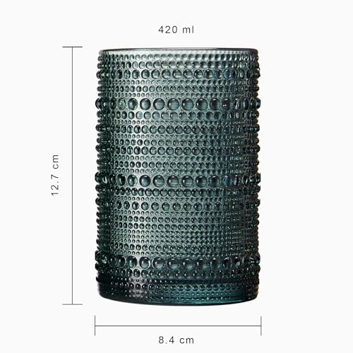 Khen Hobnail Beaded Highball Drinking Tumbler Glasses | Set of 4 | Color, Vintage Bubble Design Whiskey Glassware, Old-Fashioned, Embossed Design for Water, Wine, Cocktail Embossed, Rocks Glass - Image 5