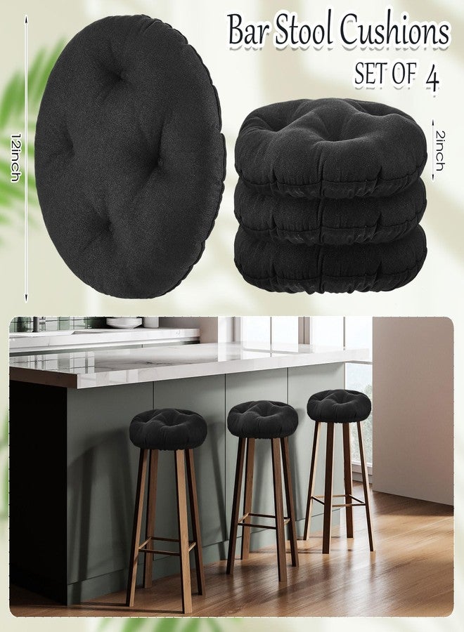Marsui 4 Pieces Soft Stool Covers Round Bar Stool Cushions with Elastic Band Padded Seat Covers Nonslip Round Seat Cushions for Chairs Slipcovers(12 Inch,Black) - Image 2