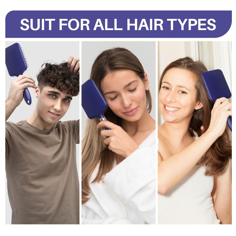 RHOS فرشاة شعر RHOS للنساء والرجال - فرشاة فك تشابك مع شعيرات نايلون للشعر الكثيف، المجعد، الرقيق، الطويل، الرطب والجاف - فرشاة مربعة مريحة لفك التشابك، والتنعيم (1 عبوة - بنفسجي) - Image 5